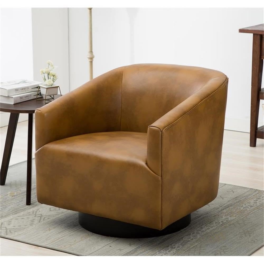 Comfort Pointe Gaven Camel Brown Wood Base Faux Leather Swivel Chair